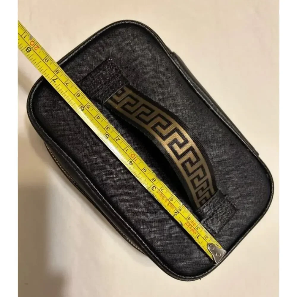VERSACE Fragrances Black Travel Vanity TOILETRY Case Gold Greca Makeup BAG